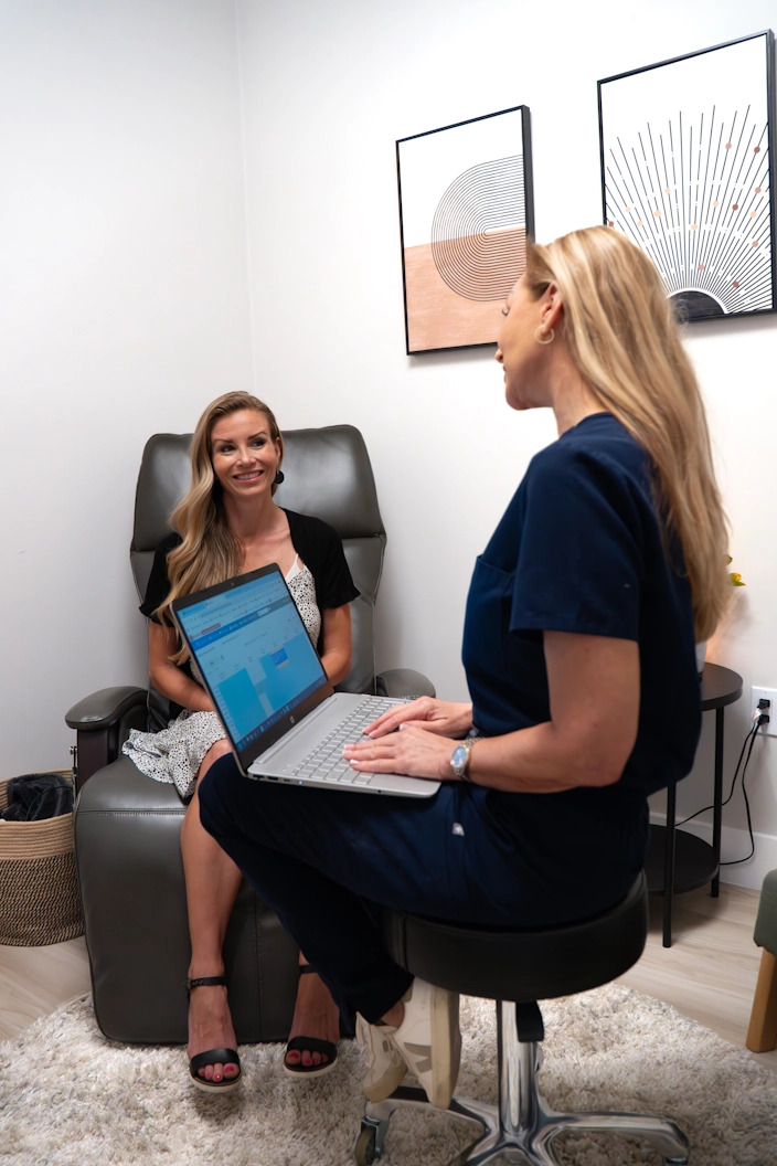 A woman patient participates in a psychiatry visit at NeuPath Mind Wellness in Delray Beach